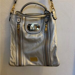 Badgley Mischka Silver Leather Shoulder Bag
